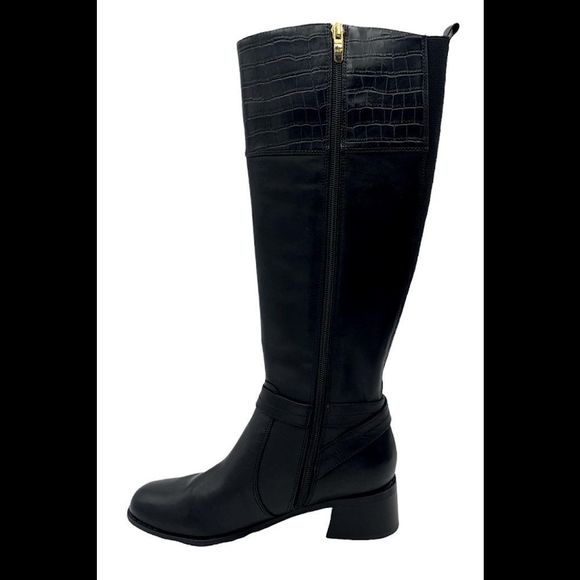 Marc Fisher Wide Calf Leather Tall Shaft Boots Hailin Black - Wide - Picture 2 of 5